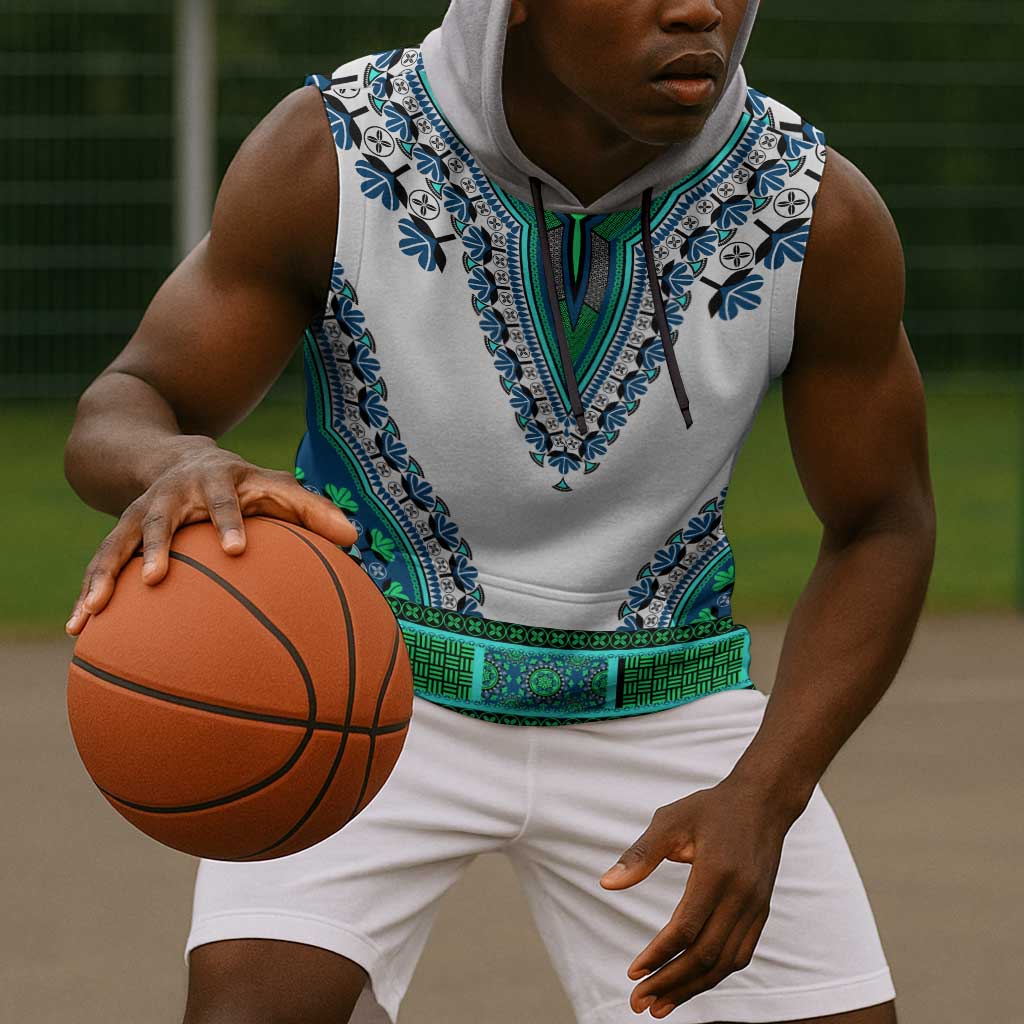 Africa Sleeveless Hoodie African Dashiki Royal Turquoise Version - African Pride
