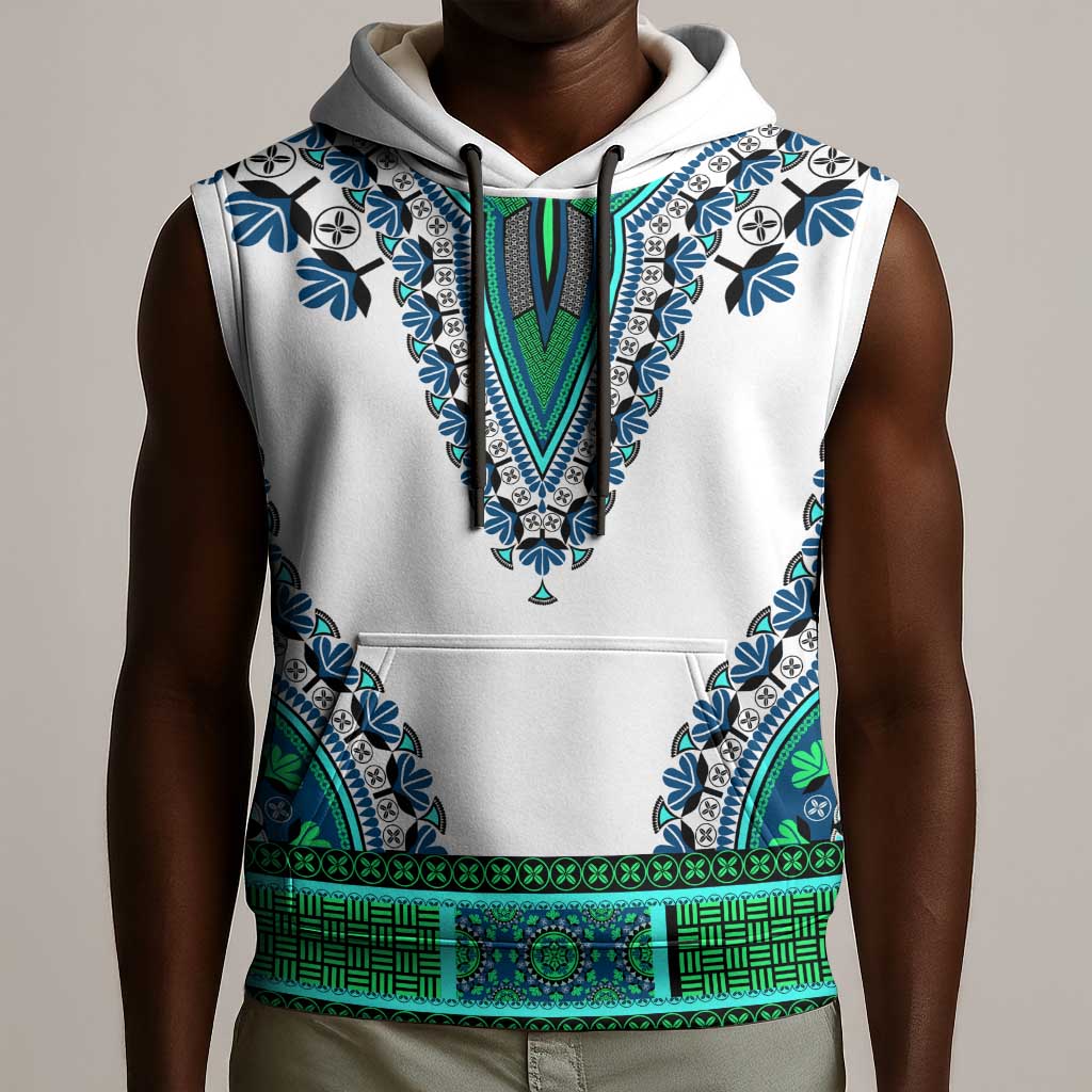 Africa Sleeveless Hoodie African Dashiki Royal Turquoise Version - African Pride