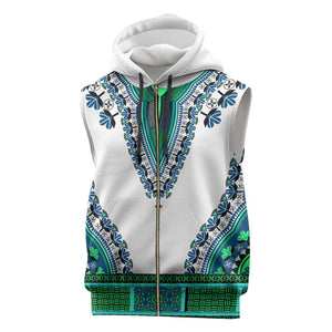 Africa Sleeveless Zip Hoodie African Dashiki Royal Turquoise Version - African Pride