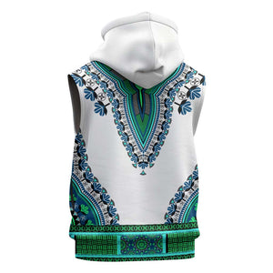 Africa Sleeveless Zip Hoodie African Dashiki Royal Turquoise Version - African Pride