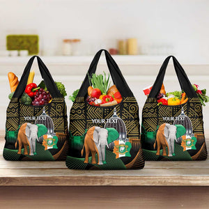 Personalized Cote dIvoire Independence Day Grocery Bag Ivory Coast Elephant African Pattern