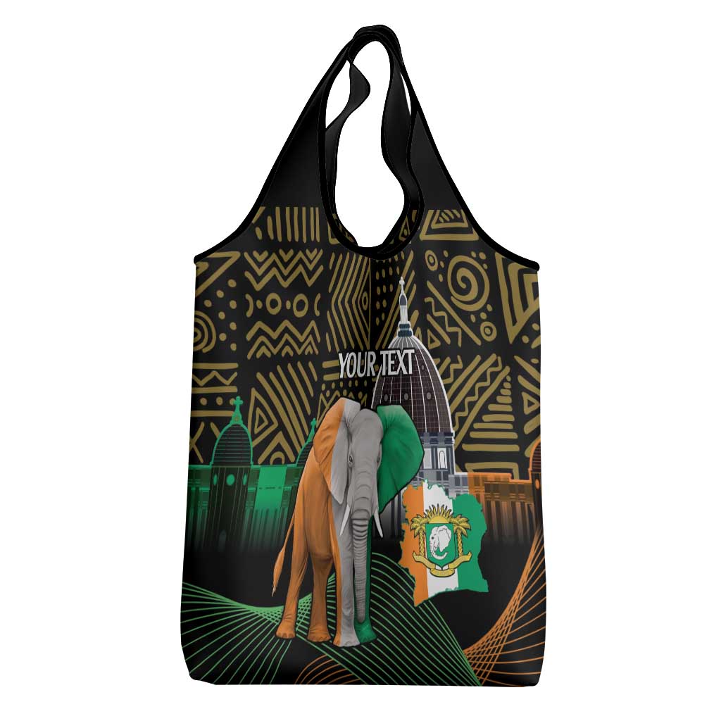 Personalized Cote dIvoire Independence Day Grocery Bag Ivory Coast Elephant African Pattern