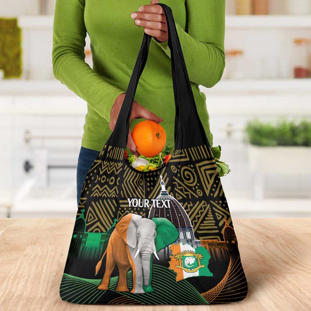 Personalized Cote dIvoire Independence Day Grocery Bag Ivory Coast Elephant African Pattern
