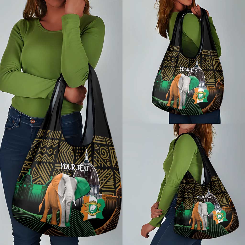 Personalized Cote dIvoire Independence Day Grocery Bag Ivory Coast Elephant African Pattern