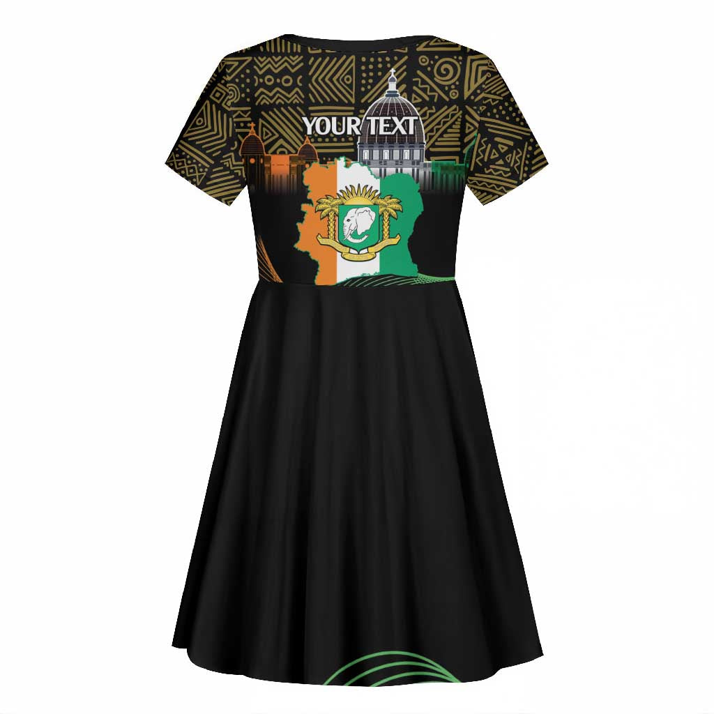 Personalized Cote dIvoire Independence Day Kid Short Sleeve Dress Ivory Coast Elephant African Pattern