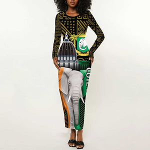 Personalized Cote dIvoire Independence Day Long Sleeve Bodycon Dress Ivory Coast Elephant African Pattern LT14