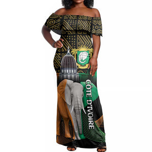 Personalized Cote dIvoire Independence Day Off Shoulder Maxi Dress Ivory Coast Elephant African Pattern