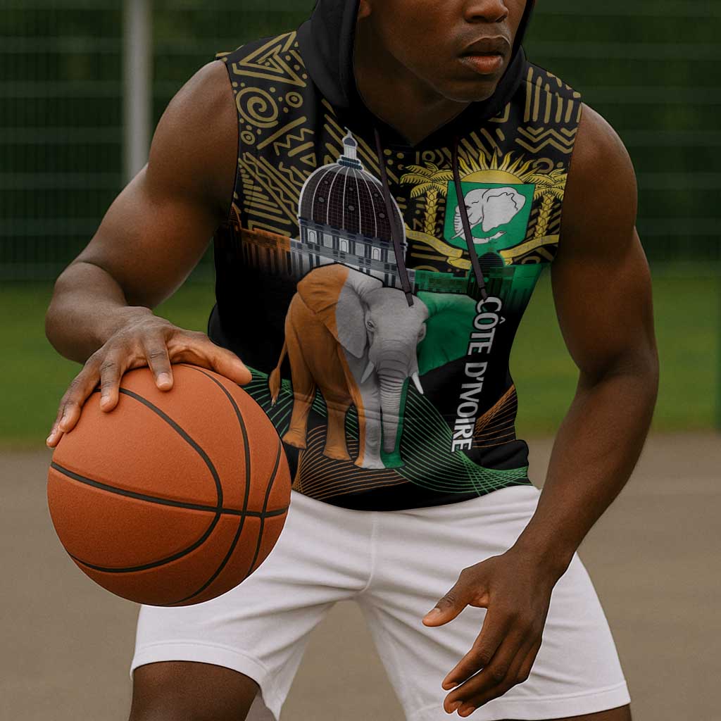 Personalized Cote dIvoire Independence Day Sleeveless Hoodie Ivory Coast Elephant African Pattern - African Pride