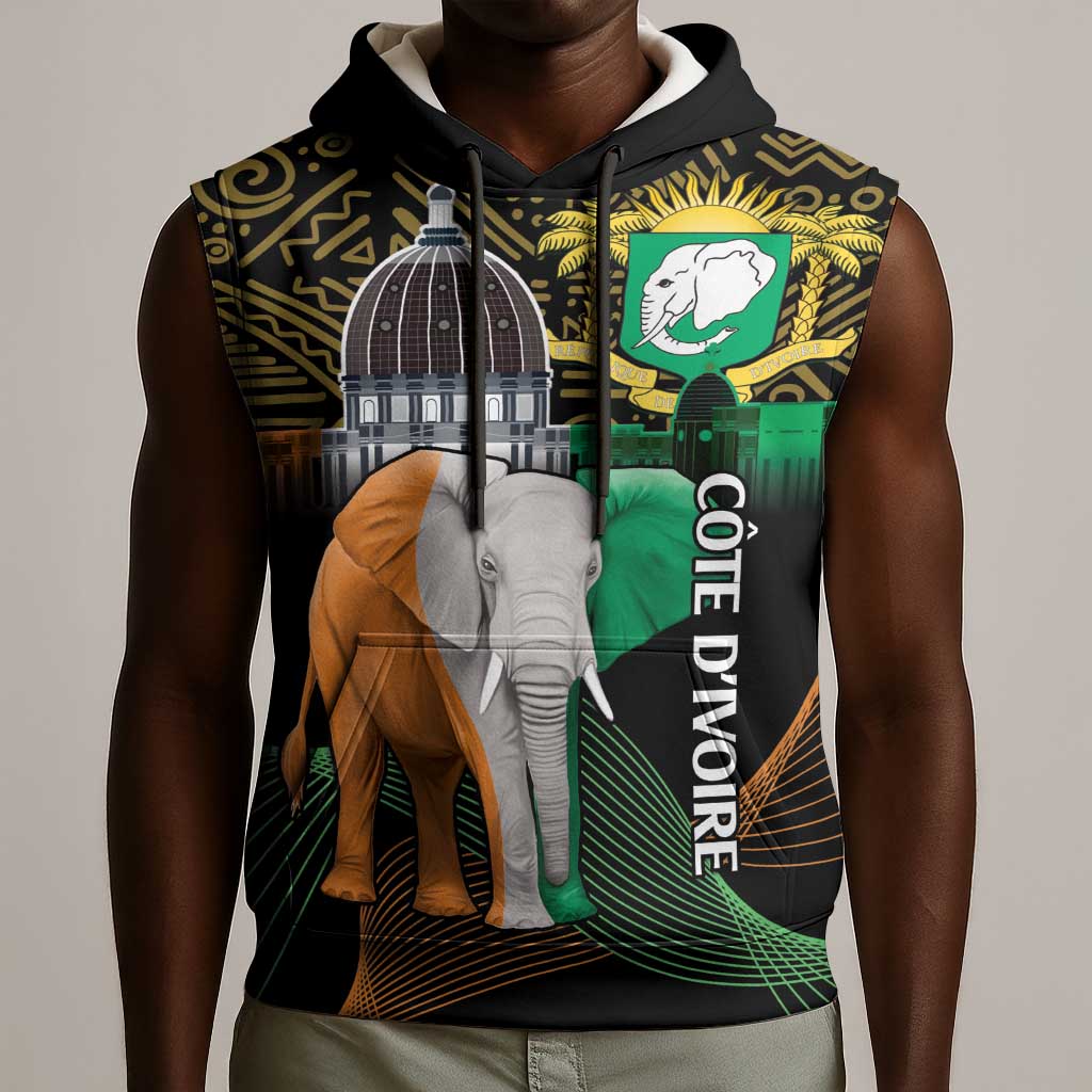 Personalized Cote dIvoire Independence Day Sleeveless Hoodie Ivory Coast Elephant African Pattern - African Pride
