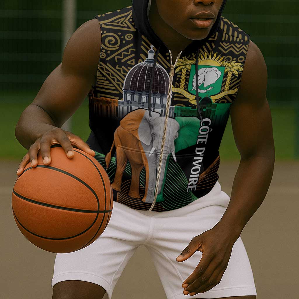 Personalized Cote dIvoire Independence Day Sleeveless Zip Hoodie Ivory Coast Elephant African Pattern - African Pride
