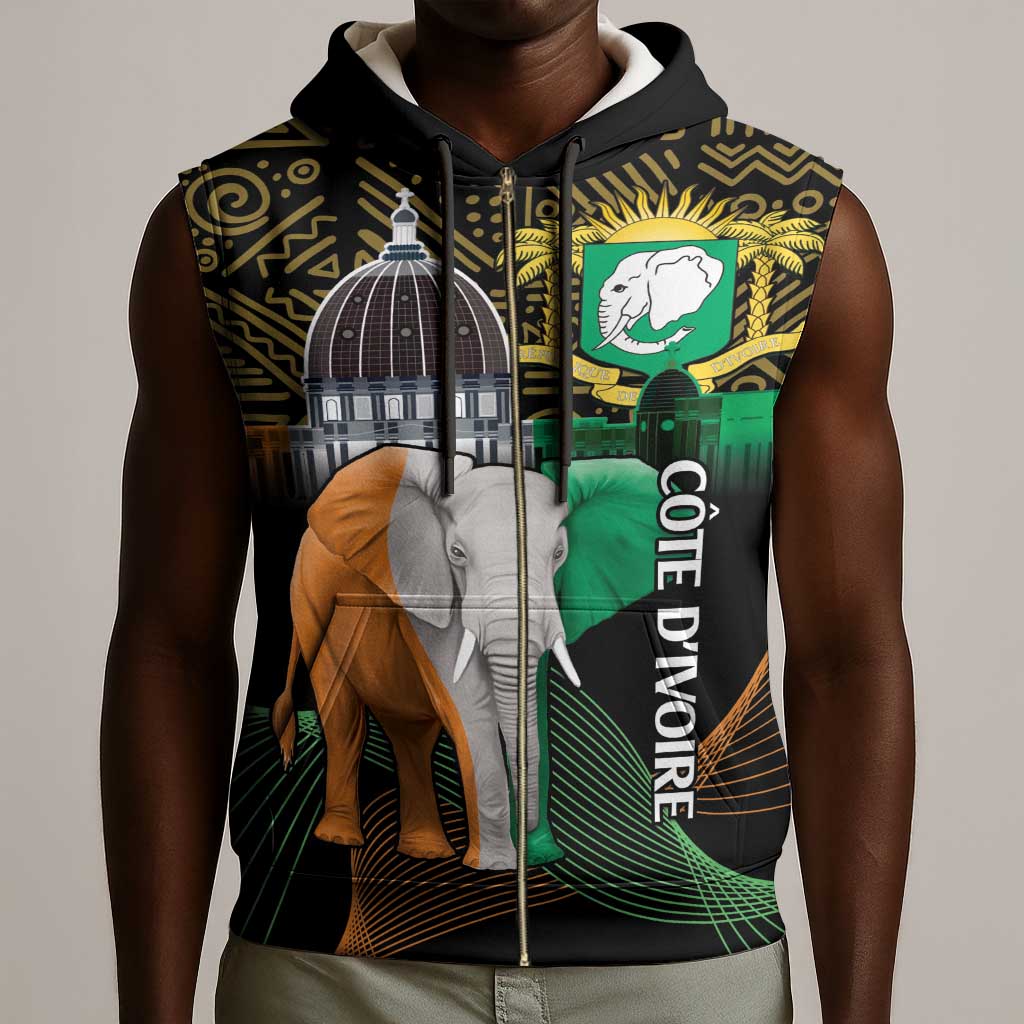 Personalized Cote dIvoire Independence Day Sleeveless Zip Hoodie Ivory Coast Elephant African Pattern - African Pride