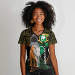 Personalized Cote dIvoire Independence Day Women V-Neck T-Shirt Ivory Coast Elephant African Pattern