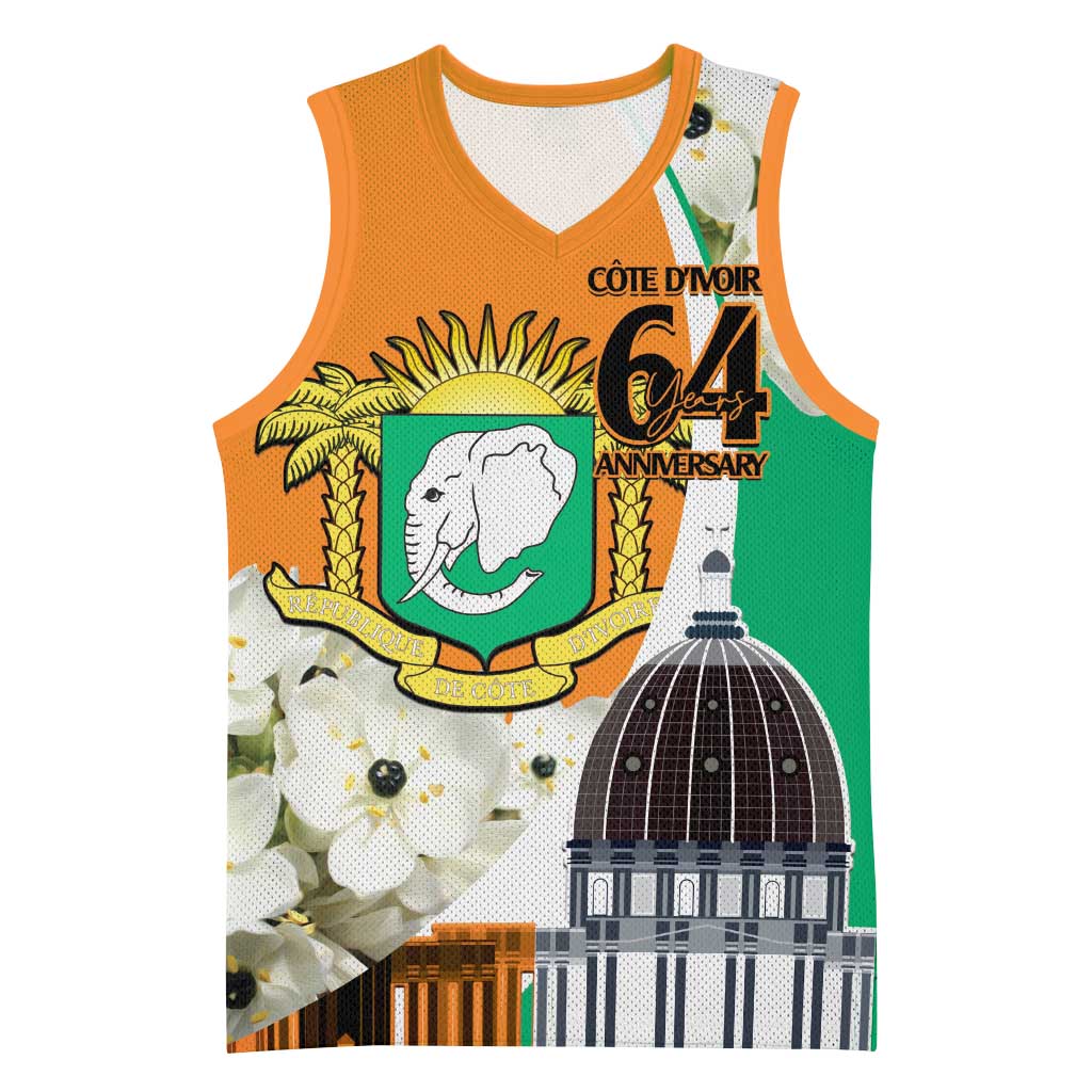 Personalized Ivory Coast Independence Day Basketball Jersey Ornithogalum Arabicum Happy 64 Years Anniversary - African Pride