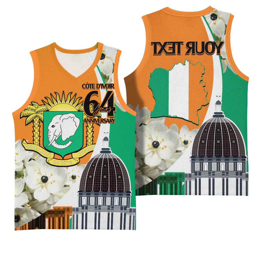 Personalized Ivory Coast Independence Day Basketball Jersey Ornithogalum Arabicum Happy 64 Years Anniversary - African Pride