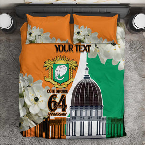 Personalized Ivory Coast Independence Day Bedding Set Ornithogalum Arabicum Happy 64 Years Anniversary