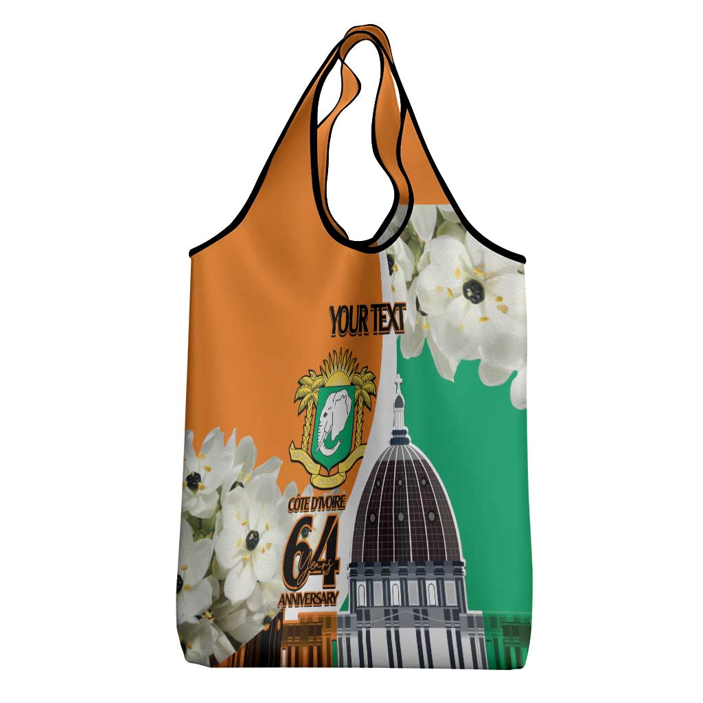 Personalized Ivory Coast Independence Day Grocery Bag Ornithogalum Arabicum Happy 64 Years Anniversary