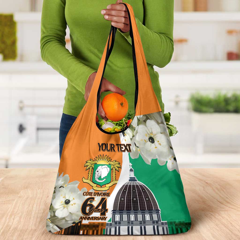 Personalized Ivory Coast Independence Day Grocery Bag Ornithogalum Arabicum Happy 64 Years Anniversary
