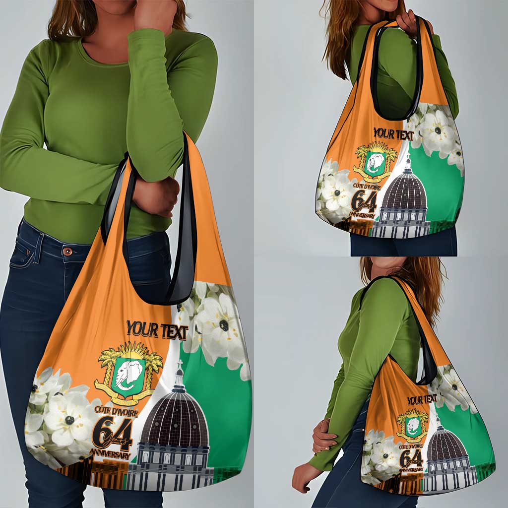 Personalized Ivory Coast Independence Day Grocery Bag Ornithogalum Arabicum Happy 64 Years Anniversary