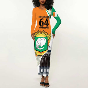 Personalized Ivory Coast Independence Day Long Sleeve Bodycon Dress Ornithogalum Arabicum Happy 64 Years Anniversary LT14
