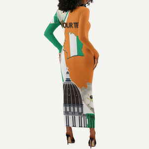 Personalized Ivory Coast Independence Day Long Sleeve Bodycon Dress Ornithogalum Arabicum Happy 64 Years Anniversary LT14