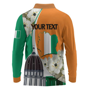Personalized Ivory Coast Independence Day Long Sleeve Polo Shirt Ornithogalum Arabicum Happy 64 Years Anniversary