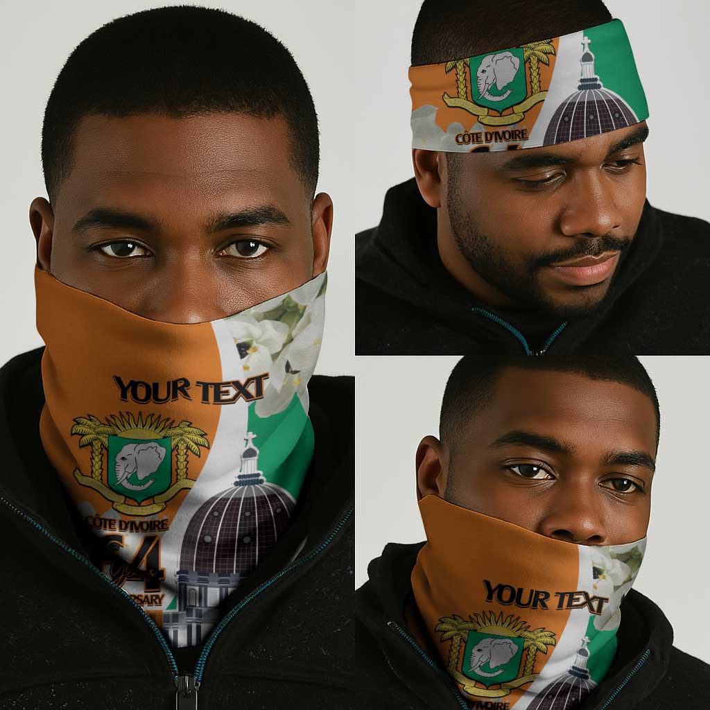 Personalized Ivory Coast Independence Day Neck Gaiter Ornithogalum Arabicum Happy 64 Years Anniversary LT14