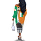 Personalized Ivory Coast Independence Day Off The Shoulder Long Sleeve Dress Ornithogalum Arabicum Happy 64 Years Anniversary