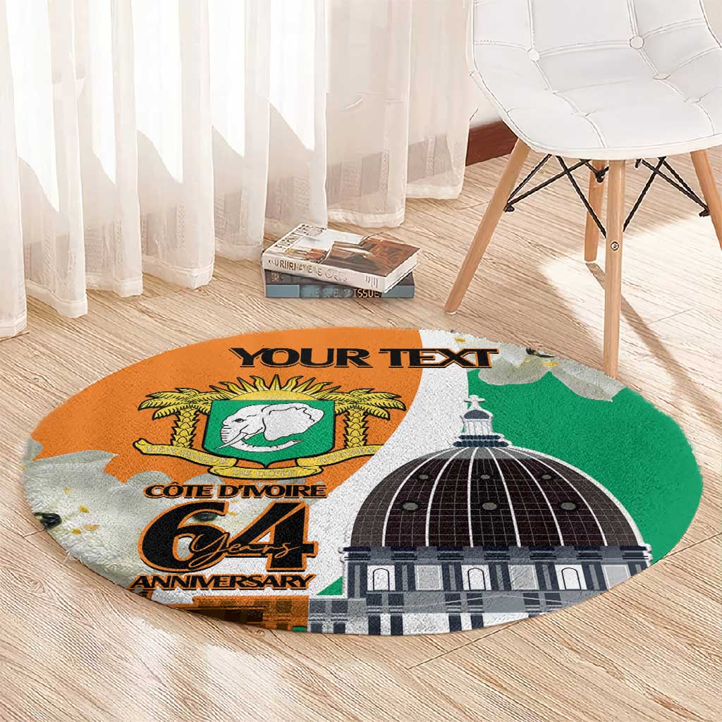 Personalized Ivory Coast Independence Day Round Carpet Ornithogalum Arabicum Happy 64 Years Anniversary