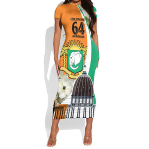 Personalized Ivory Coast Independence Day Short Sleeve Bodycon Dress Ornithogalum Arabicum Happy 64 Years Anniversary LT14