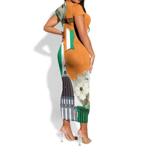 Personalized Ivory Coast Independence Day Short Sleeve Bodycon Dress Ornithogalum Arabicum Happy 64 Years Anniversary LT14