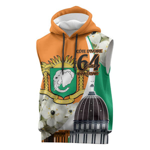 Personalized Ivory Coast Independence Day Sleeveless Hoodie Ornithogalum Arabicum Happy 64 Years Anniversary - African Pride
