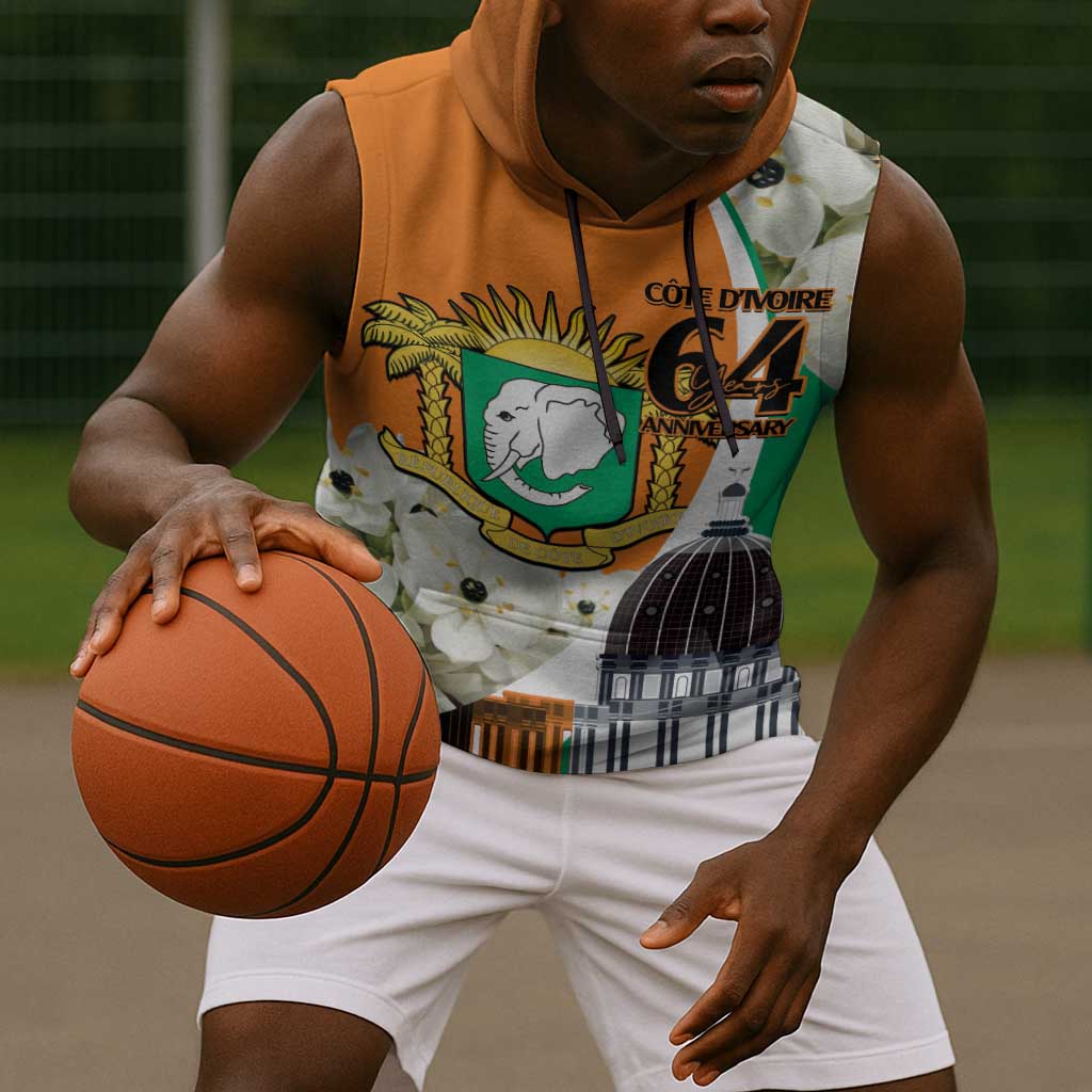 Personalized Ivory Coast Independence Day Sleeveless Hoodie Ornithogalum Arabicum Happy 64 Years Anniversary - African Pride