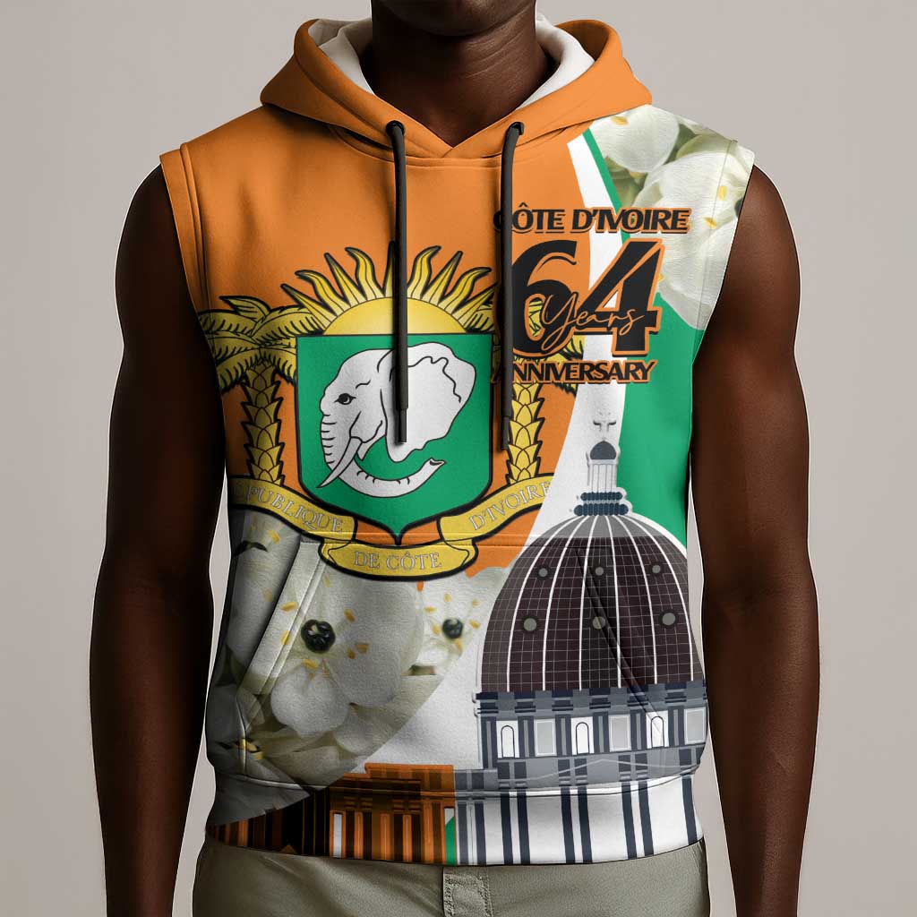 Personalized Ivory Coast Independence Day Sleeveless Hoodie Ornithogalum Arabicum Happy 64 Years Anniversary - African Pride