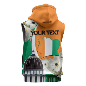 Personalized Ivory Coast Independence Day Sleeveless Zip Hoodie Ornithogalum Arabicum Happy 64 Years Anniversary - African Pride