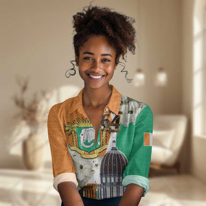 Personalized Ivory Coast Independence Day Women Casual Shirt Ornithogalum Arabicum Happy 64 Years Anniversary LT14