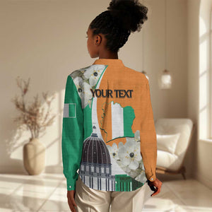 Personalized Ivory Coast Independence Day Women Casual Shirt Ornithogalum Arabicum Happy 64 Years Anniversary LT14