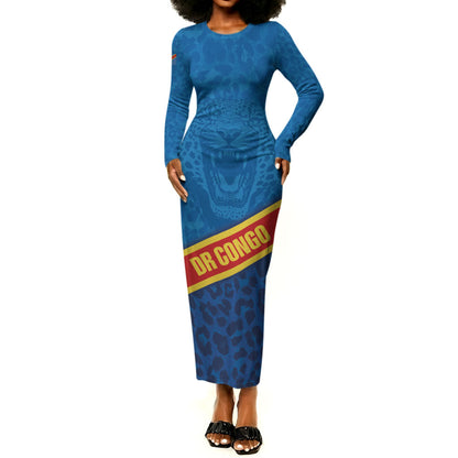 DR Congo Basketball Custom Long Sleeve Bodycon Dress 2026 Go Leopards