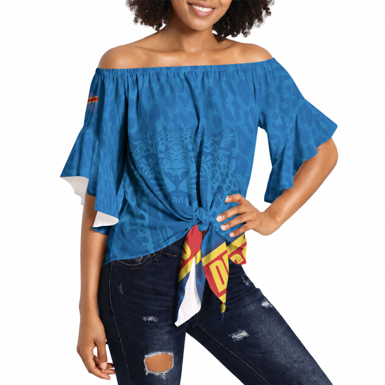 DR Congo Basketball Custom Off Shoulder Wrap Waist Top 2026 Go Leopards