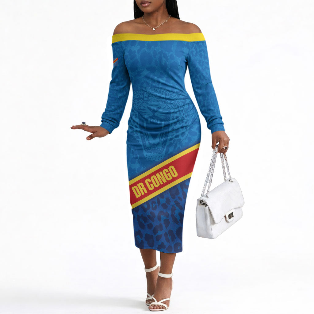 DR Congo Basketball Custom Off The Shoulder Long Sleeve Dress 2026 Go Leopards