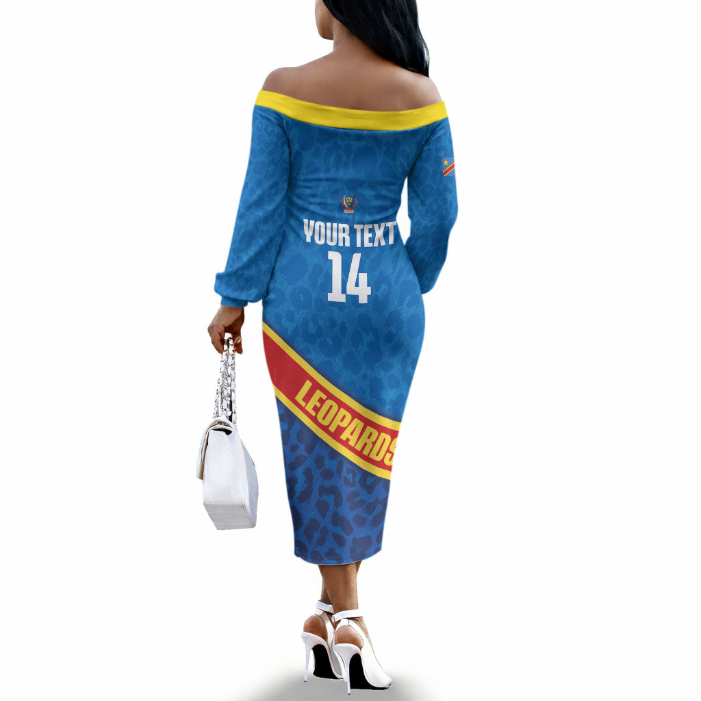 DR Congo Basketball Custom Off The Shoulder Long Sleeve Dress 2026 Go Leopards