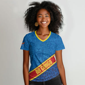 DR Congo Basketball Custom Women V-Neck T-Shirt 2026 Go Leopards