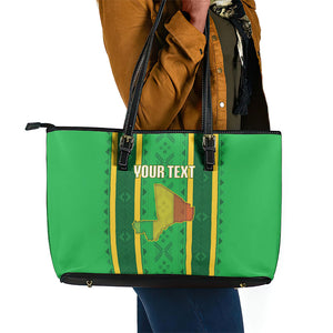 Mali Basketball Custom Leather Tote Bag Mud Cloth Bogolan Pattern