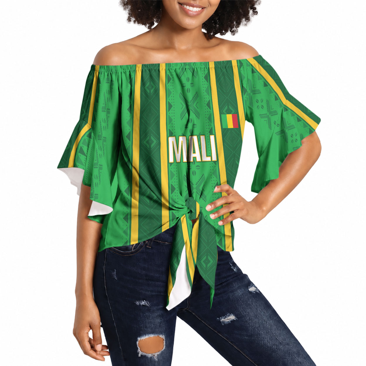 Mali Basketball Custom Off Shoulder Wrap Waist Top Mud Cloth Bogolan Pattern