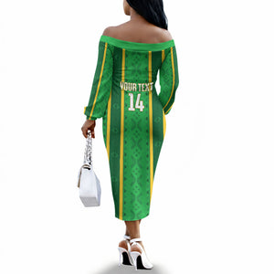 Mali Basketball Custom Off The Shoulder Long Sleeve Dress Mud Cloth Bogolan Pattern