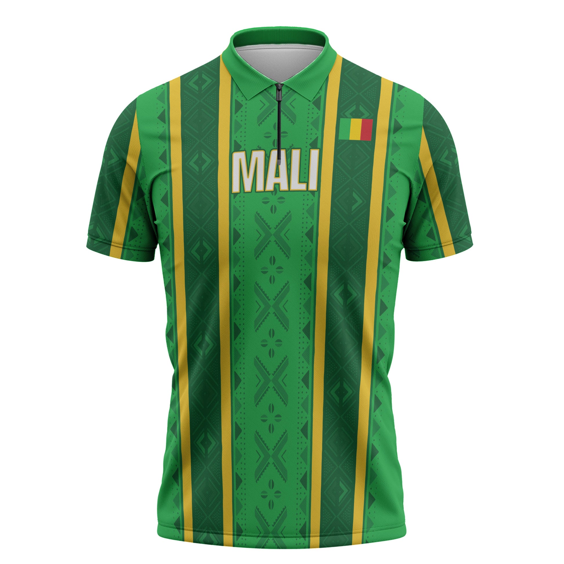 Mali Basketball Custom Zipper Polo Shirt Mud Cloth Bogolan Pattern
