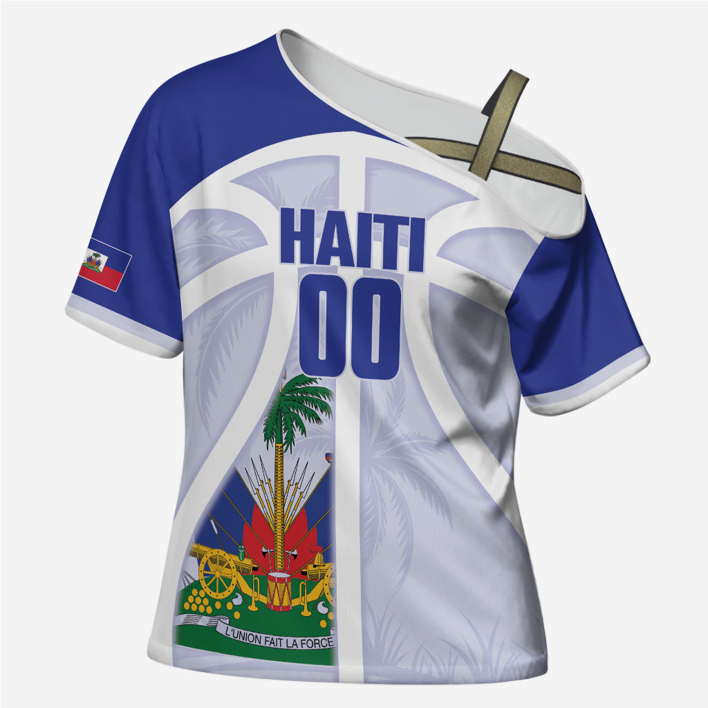Haiti Basketball Custom Cross Shoulder Shirt Ayiti Coat Of Arms White Sporty Style