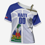 Haiti Basketball Custom Cross Shoulder Shirt Ayiti Coat Of Arms White Sporty Style