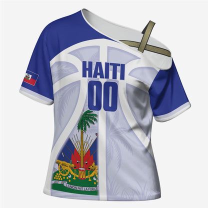 Haiti Basketball Custom Cross Shoulder Shirt Ayiti Coat Of Arms White Sporty Style