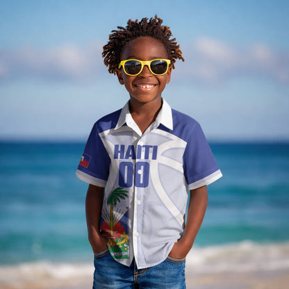 Haiti Basketball Custom Kid Hawaiian Shirt Ayiti Coat Of Arms White Sporty Style