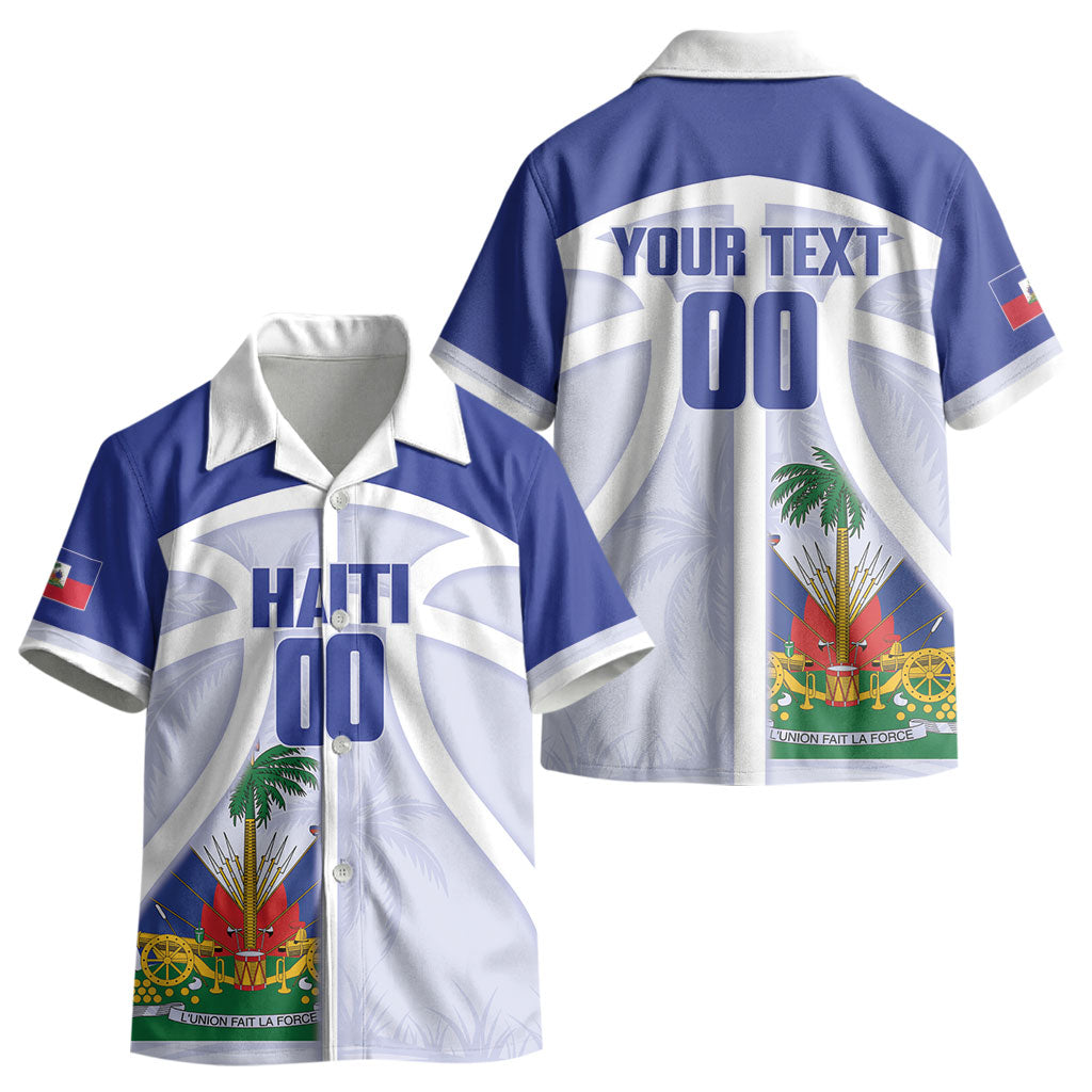 Haiti Basketball Custom Kid Hawaiian Shirt Ayiti Coat Of Arms White Sporty Style